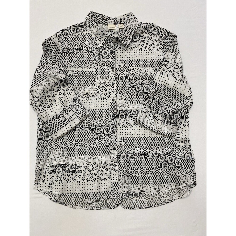 Westbound Size XL Black White Patchwork Floral Button Up Shirt Cottagecore Boho